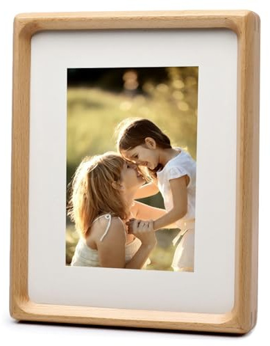 FFPMYF Marco de Fotos de Madera Maciza 21.5x16.5 cm de Roble Natural – Para Montaje en Mesa y Pared – Con Soporte y Material de Montaje（Roble-8）