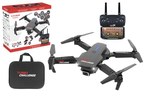 TURBO CHALLENGE - Drone - Quadricoptère - 400350 - Dispositif Volant - Noir - 2 Batteries Rechargeables et Piles incluses - Cadeau - Anniversaire - Vidéo - Photo - Radiocommandé - À Partir de 14 Ans