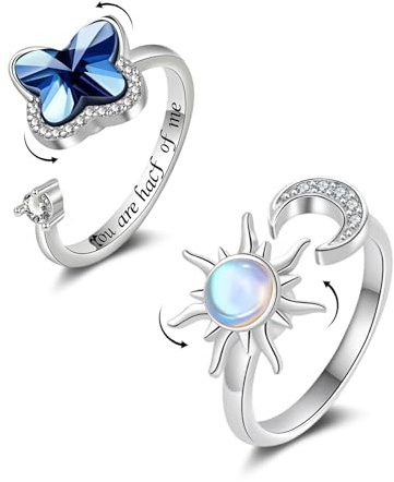Cangall Fidget Ring for Women Kids Girls, Open Adjustable Silver Anxiety Rings with 360° Rotating design for Stress Relief, Thumb Rings Mood Ring Relaxing Jewellery for Stress Worry Women Men