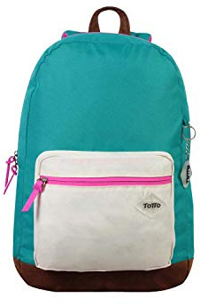 TOTTO - Mochila Juvenil, Modelo Muasir, Mochila para Ordenador Portátil 13 Pulgadas, 2 Compartimentos, Espaldar Ergonómico, Correas en S para Mayor Comodida, Resistente, Estampado Verde y Fucsia