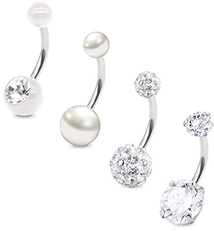 MODRSA 14 Gauge Bauchnabelpiercing Chirurgenstahl Kristallkugel Zirkonia Perle Bauch Nabel Ringe Piercing Bananabells Stab 10mm Körperschmuck - Silber