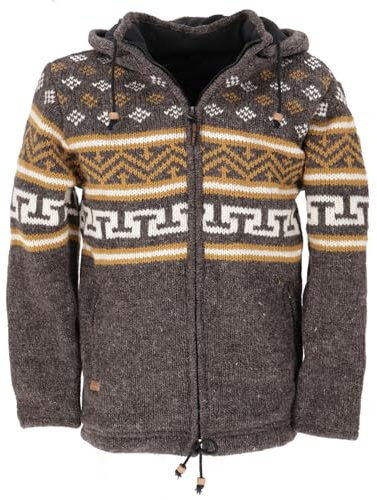 GURU SHOP Unisex Wolljacke mit Nordischem Muster, Strickjacke Braun/Mustard - Modell 4, Herren, Size:M