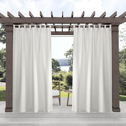 Exclusive Home Cabana Solid Indoor/Outdoor Light Filtering Hook-and-Loop Tab Top Curtain Panel Pair, 54x96, Vanilla