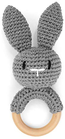 Ncbvixsw Anneau de dentition en bois pour bébé avec crochet et tétine pour bébé
