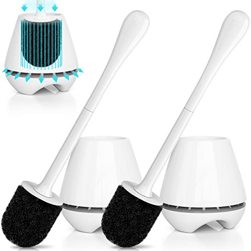 uptronic Toilet Brush and Holder 2 Pack, Toilet Brush with Ventilated Holder, Toilet Bowl Brush with Long and Large Handle for Bathroom-Ergonomic, Elegant,Durable