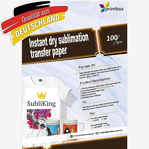 Subliking® Light Sublimationspapier 100g für Tassen & Becher, 100 Blatt 10cm x 24cm (Tassenzuschnitt), schnelltrocknend & wischfest