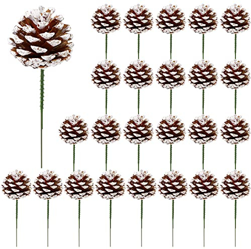 Fovths 24 Pieces White Pine Cone Ornament Set 2.4-3.1 Inches Christmas Tree Decoration