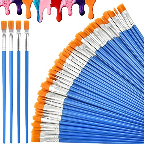 SIYINGSAERY 60 Pincels para Pintura Acrílica de 7mm x 17 cm Pinceles para Acuarela Planos con Pelo de Nylón y Mango de Plástico Pinceles para Hacer Actividad de Pintura