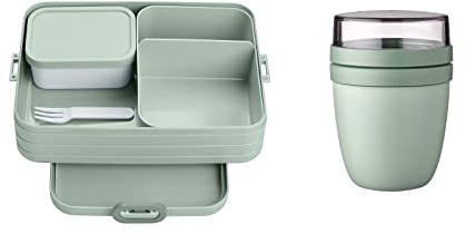 Mepal Brotdose Lunch to go Set - inkl. Lunchpot - Brotdose Large mit Bento Box - Lunchbox für kleine Snacks & Reste - Brotdose Erwachsene - Essenbox mit Fächern - Nordic sage