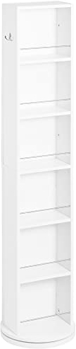 kleankin Columna Auxiliar de Baño Armario Auxiliar Giratorio de 6 Niveles con Espejo de Cuerpo Entero para Dormitorio Aseo 36x36x171 cm Blanco