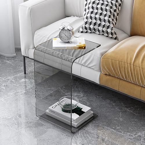 MKYOKO C-Förmiger Beistelltisch, Acryl-Sofa-Beistelltisch, Modernes Design, Klare Heimdekoration, Präsentationstisch für Wohnzimmer (Grau, 30x30x65cm)