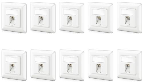 deleyCON CAT6a Jeu de Prises Réseau Keystone Encastré - Module Boîtier Métallique Blindé STP - Prise de Données RJ45 Jack - Câble Réseau