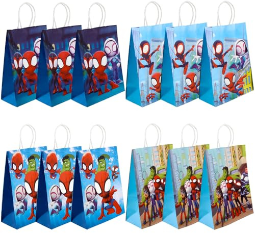 Sacchetti Regalo, RosyFate 12 Pezzi Buste Regalo Compleanno Bambini, Sacchetti Regalo Carta, Busta Regalo Piccola, con Manici, per Bambini Feste di Compleanno