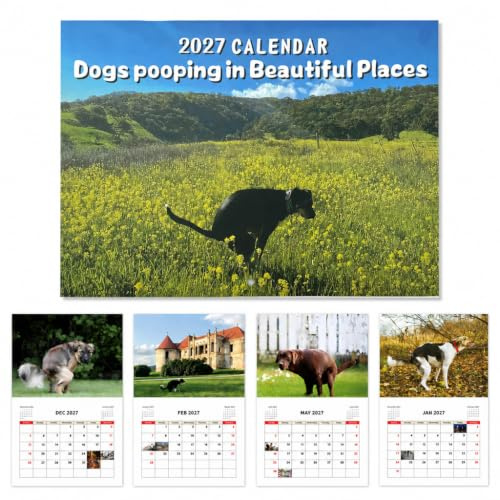 JAMSSOW 2027 Dogs Pooping in Beautiful Places Calendar,Calendario umoristico della cacca di cane 2027, Calendario da parete per cuccioli 2027, Regalo divertente per il compleanno di Natale