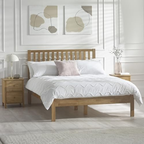 Julian Bowen Coxmoor Bed, Double, Solid Oak - W144.5 x D196cm | Traditional Bed Frame, 135cm/4ft6, Panelled Headboard, No Box Spring Needed, Solid Wood