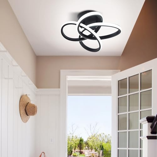Qcyuui 32W Round LED Ceiling Light, Black Flush Mount Lamp 6000K Cool White | Iron and Aluminium Ceiling Lamp with 1920lm Cool White Light for Bedroom, Living Room, Hallway, Kitchen and Dining Room