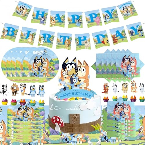 DOG THEM - Vajilla para fiestas, juego de vajilla de cumpleaños, juego de vajilla de cumpleaños, vajilla de fiesta, decoración de mesa de cumpleaños infantil, juego de fiesta de cumpleaños infantiles,