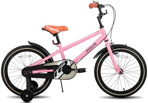 Stitch Bicicleta Infantil Vintage de 18 Pulgadas para niños y niñas de 6-8 años, Bicicleta Infantil de 18 Pulgadas con estabilizador y Soporte, Color Rosa