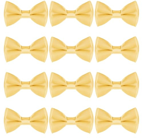 Pre-tied Kids Bow Tie Classic Solid Color Satin Bow Tie Adjustable Neck Bowtie for Kids Wedding Party (12, Light Yellow)