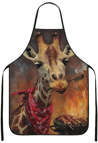 Grembiule da barbecue con giraffa, divertente grembiule protettivo da cucina con animali, stile vintage, per grigliare, estate all'aperto, Marrone, 24x31 Inch
