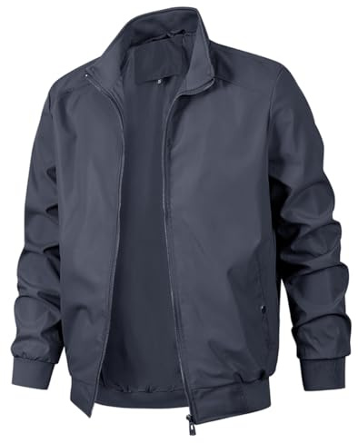KUDMOL Blouson Homme Léger pour Printemps Été avec Col Montant Veste d'Extérieur Casual Bomber Coupe-Vent de l'Aviateur Classique(Bleu Marin,XL)