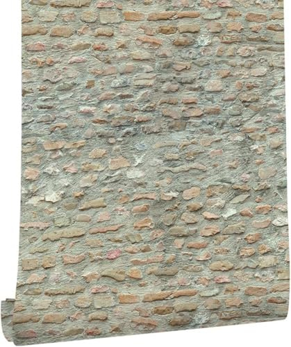 ANBILILA Papel Tapiz Autoadhesivo de Roca, 44.5x500CM Piedra de Ladrillo Autoadhesivo de Vinilo Fondos de Pantalla Impermeable Rollo de Decoración de Paredes para Paredes Decorativas