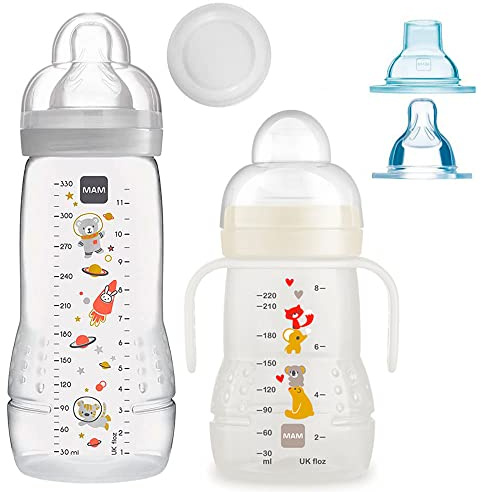 MAM bouteilles Biberons Easy Active Baby Bottle Set////1 x Baby Bottle 330 ml avec tétine Taille 2//1 x MAM Trainer Uni avec aspirateur & Soft à bec