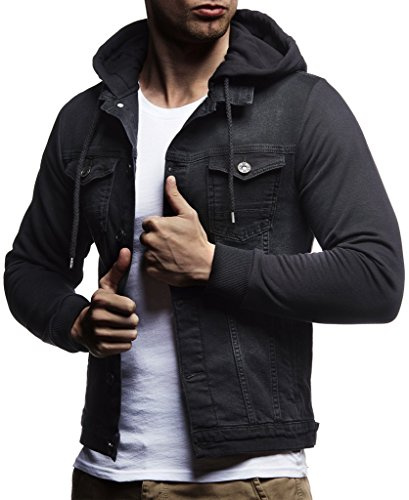 Leif Nelson Veste à manches longues et à capuche En jean et en sweat Pour homme Coupe près du corps Style décontracté pour les loisirs