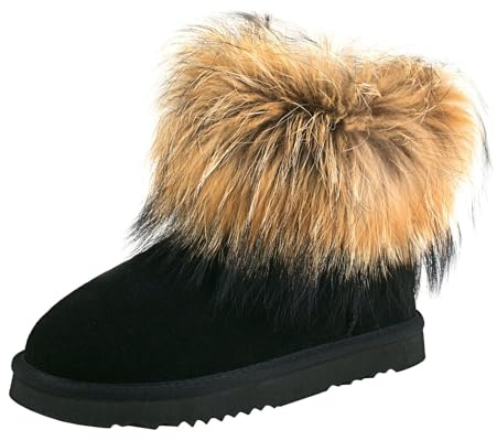 Shenduo Donna Pelle Stivali da Neve, Pelliccia Stivali Invernali alla Altezza caviglia Nero D9251 Taglia 38EU