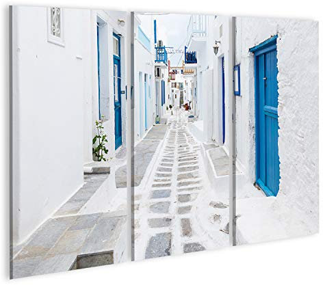 Bild Bilder auf Leinwand Mykonos Straßenansicht Griechenland Wandbild Poster Leinwandbild TAA