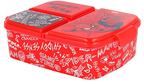 Boîte à Sandwich Marvel Spiderman pour Enfants à 3 Compartiments, en Plastique sans BPA, réutilisable et Lavable, ne Convient Pas aux Micro-Ondes et au Lave-Vaisselle
