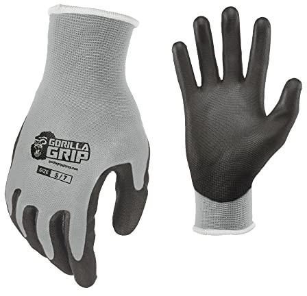 Gorilla Grip Work Gloves, Never Slip Maximum Grip All-Purpose, Gloves for Men, Superior in Wet, Dry, Oily Conditions, Polymer Palm, Small Size, 15 Pairs, Grey| 25945-25