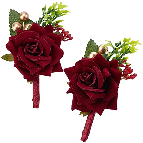 CRASPIRE 2PCS Red Rose Wedding Boutonniere Corsage Buttonhole With Pins Flower Groom Groomsman Best Man Wedding Flowers Accessories for Groom Groomsmen Prom
