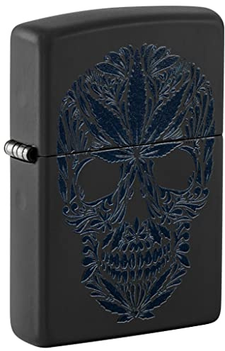 Zippo Briquet Tempête - Modèle Cannabis Skull - Finition Noire Mate avec Effet Lumière Noire - Rechargeable - Réutilisable - Design Coupe-Vent - Coffret Cadeau - Fabriqué aux États-Unis