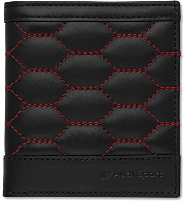 Audi 3152201300 Geldbörse Minibörse Leder Herren RFID-Schutz Portemonnaie, schwarz/rot