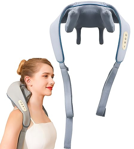 Nackenmassagegerät Shiatsu Massagegerät Elektrisch mit Wärmefunktion, Massagekopf aus Silikon, Schulter Massagegeräts Es gibt zwei Möglichkeiten, es zu tragen für Rücken, Beine, Füße, Blue