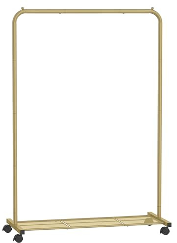 SONGMICS Porte-vêtements avec roulettes, porte-vêtements pour suspendre les vêtements, portant à vêtements en métal de 25,4 mm avec étagère de rangement en maille dense, capacité de charge de 49,9 kg