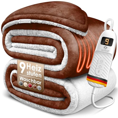 KESSER® Couverture chauffante en Polaire Sherpa Double Face avec minuterie et arrêt Automatique | Couverture Douillette | 9 Niveaux de température | Lavable jusqu'à 40°C | Affichage numérique