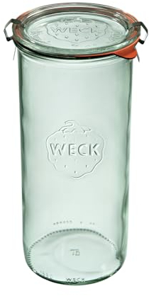 Weck Zylindrisches Glas 1500 ml 6 Stück | Glas mit Deckel, Dichtung und 2 Verschlüssen | Zum Einmachen von Konserven, Säften, luftdichter Aufbewahrung von trockenen Zutaten