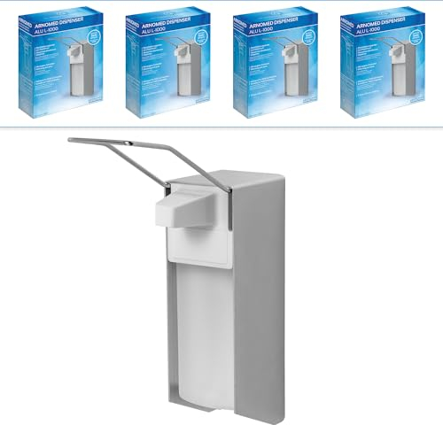 ARNOMED 4 Dispenser di sapone in alluminio, dispenser a muro gel disinfettante mani da 1000ml, Euro dispenser con leva lunga, dispenser gel disinfettante mani parete, dispenser bagnoschiuma doccia