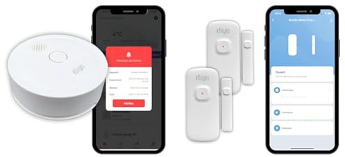 Détecteur de fumée connecté Wi-FI, Konyks Firesafe 2, Notifications en Temps réel sur Smartphone & Senso Charge 2, Lot de 2 Détecteurs d'ouverture Wi-FI avec Batterie Rechargeable