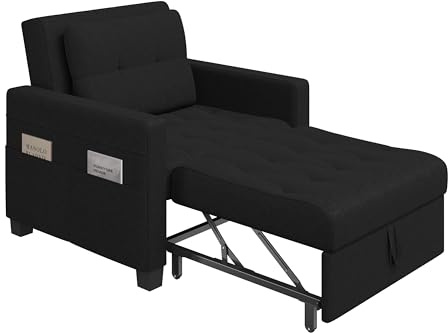 Yaheetech Divano Letto 3 in 1 Imbottito Divanetto Singolo con Schienale Regolabile Divano a 1 Posto per Soggiorno Camera da Letto Poltrona Pieghevole Ufficio Appartamento Nero