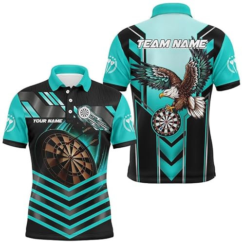Personalisierte Türkisfarbene Dartscheiben-Leuchte, Individuelle Adler-Darts-Shirts für Herren & Damen, Darts-Bekleidung Trikots T2050