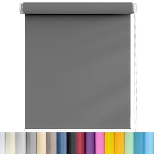 Tenda a rullo filtrante per la luce di alta qualità, 50 x 200 cm, facile da montare, per giorno e notte, per casa, ufficio, camera da letto, grigio scuro