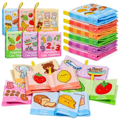 Dr.Rapeti Lot de 6 Livre Bebe en Tissu Doux n Français, Livres D'éveil, Livres en Tissu Doux pour bébé, Jouet Educatif Sonore Book, Bebe Livre Sensoriel pour Enfants Bambin Bébé