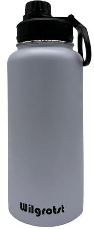 Wilgrotst Borraccia Termica 946 ml in Acciaio Inox, Bottiglia Termica a Doppia Parete con Cannuccia, 3 Tapp, Manico e Adesivi impermeabili fai da te – Ideale per Campeggio, Ciclismo, Regalo, Bianco