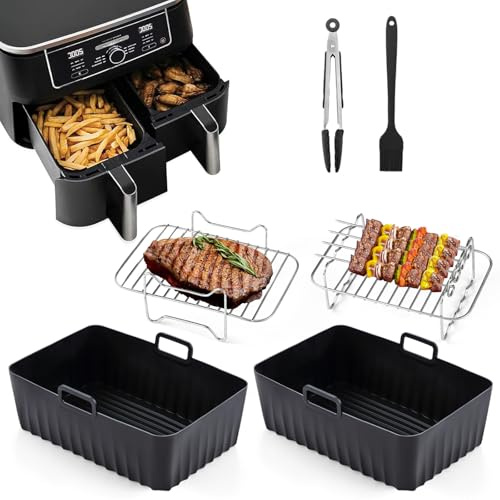 Airfryer Set di accessori per Ninja Foodi AF300EU AF400EU, Hunnycook 10 pezzi Airfryer accessori per 7.6L-9.5L Ninja Dual Airfryer, inclusi accessori Airfryer stampo in silicone, rack e strumenti