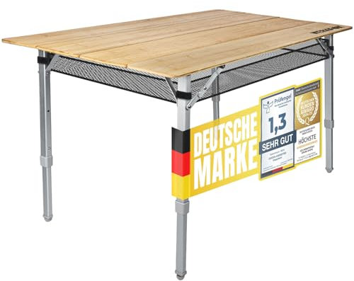 Werkfox Klappbarer Camping-Tisch aus Bambus; Outdoor Klapptisch & Beistelltisch für Garten; Faltbarer Gartentisch, Wetterfest & Ultraleicht (XXL - 120 x 60 cm)