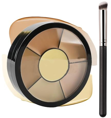 6-Shade Cream Concealer Palette, Waterproof Full Coverage With Brush | Beige, Yellow, Tan And Brown Tones, Blendable For Dark Circles And Blemishes, Daily Makeup And Evening Contouring