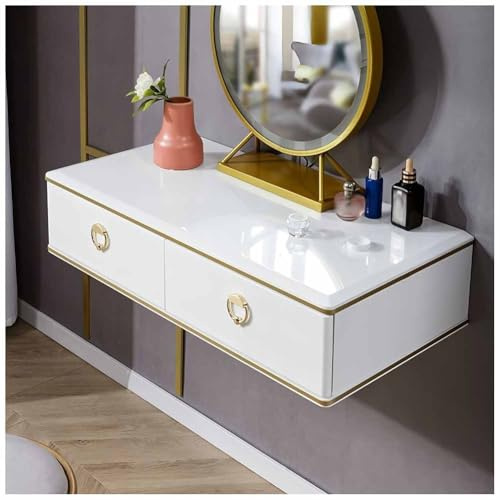LXHELIVERY Floating Dressing Table, Wall Mounted Makeup Table, with 2 Drawers Suspended Vanity Desk for Living Room Bedroom(80x40x18 cm)